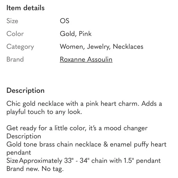 Roxanne Assoulin Pink Heart Necklace NWT and dust bag - Picture 3 of 4